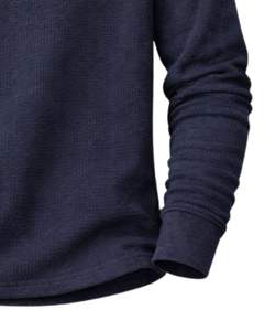 <b>Mens</b> Waffle <b>Henley</b> <b>Long</b> <b>Sleeve</b> Thermal T Shirt Navy Blue Casual Button Neck Winter Wear Top Cotton Slim Fit Breathable Fabric - Product Image 6
