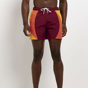 Short de bain décontracté pour homme à blocs de couleur, séchage rapide, taille à cordon de serrage, design à empiècements, longueur courte - Product Image 3