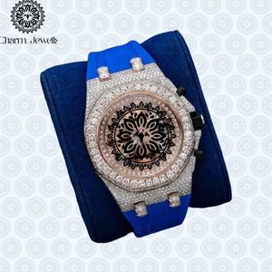 Charm_Jewells Luxury Stainless Steel <b>Watch</b> 40mm Round Diamond Encrusted Sapphire Crystal Analog Dial Unisex Quartz Movement - Product Image 2