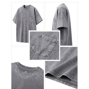Camiseta al por mayor con lavado ácido, 200g, oversize, 100% algodón, estilo casual para el día a día, streetwear para hombre, camiseta con lavado ácido a la moda - Product Image 3