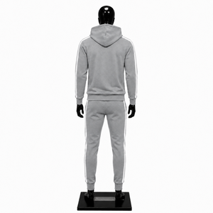 Conjunto Deportivo Gris para Hombre, Sudadera con Capucha y Logotipo Personalizado, Pantalones Deportivos con Franja Lateral Blanca, Ropa Deportiva Informal para Gimnasio, en Oferta - Product Image 2
