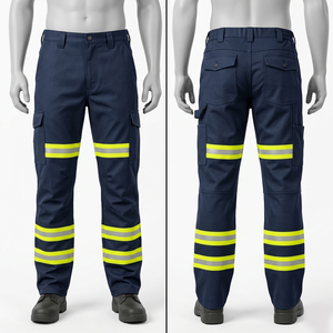 Mens <b>Work</b> <b>Pant</b> 280 GSM Poly Cotton Twill Grey <b>Black</b> Contrast Panel Reflective Tape Custom Embroidery Print Logo - Product Image 5