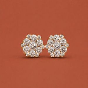 ต่างหูมอสซาไนต์ทรงกลมลายดอกไม้ S925 ดีไซน์แบบจัดเรียงเป็นกลุ่ม - Product Image 5