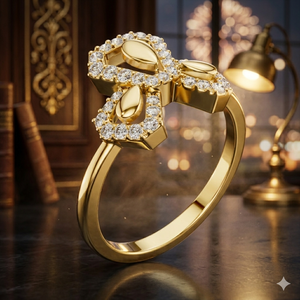 Anillo de Lujo con Lazo y Flor Chapado en Oro para Mujer, con Cristales Incrustados, Elegante Joyería de Moda, Regalo de Aniversario - Product Image 1