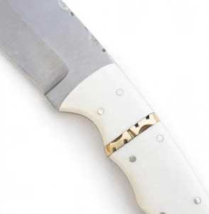 Outil utilitaire à lame fixe en acier à haute teneur en carbone, fabriqué à la main, avec manche en os blanc et mosaïque - Product Image 4