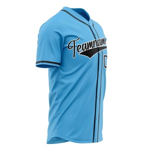 Camiseta de Béisbol Azul Claro Personalizada con Ribete Negro, Nombre del Equipo Impreso, 00, Cierre de Botones, Manga Corta, para Hombres Adultos - Product Image 2