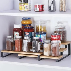 Bamboo <b>Spice</b> Rack with 6 Glass <b>Jars</b> - Natural Wood Kitchen Organizer Wholesale - Product Image 4