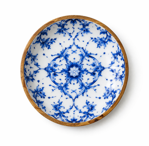 Juego de vajilla de madera de mango tallada a mano, ecológica, con acabado brillante en azul acuarela, tazón poco profundo de 14 pulgadas. - Product Image 2