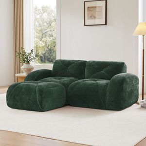 Divano Ergonomico a L Senza Struttura in Velluto Morbido con Design Trapuntato, Spugna ad Alta Densità 32D, Nessun Montaggio Richiesto per Soggiorno - Product Image 2