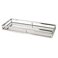 Plateau de service rectangulaire de luxe en métal doré avec poignées, plat décoratif moderne pour hôtel, restaurant, mariage et maison