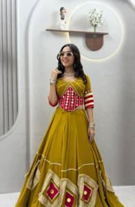Traditional Indian Cotton Heavy Mirror Hand Work Readymade Lace <b>Lehenga</b> <b>Top</b> Set Floor-Length Regular Fit Women's Wedding Wear - Product Image 1