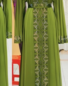 Wholesale Modest Dubai Beaded Sequined Long Sleeve <b>Abaya</b> Muslim Traditional Handmade Wedding Women Polyester Breathable V Neck - Product Image 5