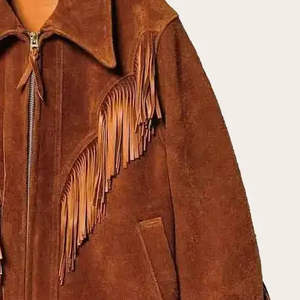 Veste Western en Cuir de Vache à Franges et Perles, Style Américain, Manches Longues, pour Homme Cow-boy - Product Image 4