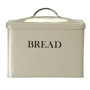 Boîte à pain rétro beige en métal avec poignée en acier inoxydable - Conteneur de rangement en métal pour comptoir de cuisine style ferme - Product Image 1