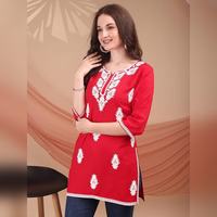 Kurta Courte d'Hiver et d'Automne pour Fêtes, en Coton Pur, Broderie Lourde, Motif Imprimé Tissé, Style Moderne, Vente en Gros pour Femmes, Mode à Bas Prix