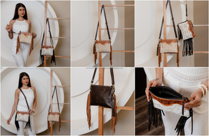 กระเป๋าสะพายคาดลำตัวหนังวัวสำหรับผู้หญิงกระเป๋าสะพายไหล่ใบเล็กหนังวัวคลัทช์สำหรับผู้หญิงกระเป๋าเงินมีขอบแบบซ่อน - Product Image 2