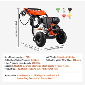 เครื่องฉีดน้ำแรงดันสูงแบบใช้แก๊ส 3500 PSI 2.6 GPM พร้อมปั๊มอะลูมิเนียมและหัวฉีด 5 แบบ - Product Image 4
