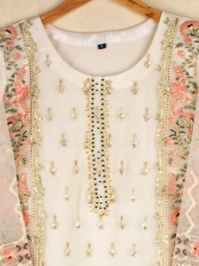 2021 fait à la main indien Style pakistanais Salwar Kameez vente chaude coton lin soie robe lourde costume pour les femmes Organza tissage - Product Image 4