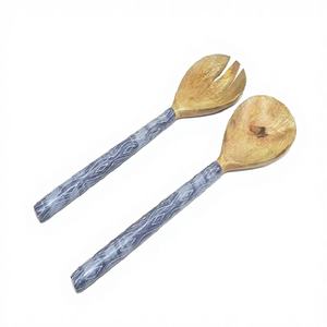 Utensilios para servir ensaladas de madera de alta calidad, cubiertos, suministro a granel, juegos de cubiertos, servidores de ensalada de frutas de madera, cuchara y tenedor para Cocina - Product Image 1