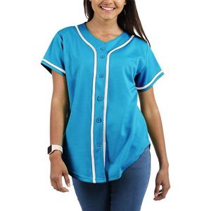 เสื้อเบสบอลสีน้ำเงินสำหรับผู้หญิง คอวี แขนสั้น ผ้าโพลีเอสเตอร์ซับเหงื่อ ชุดกีฬา ทรงปกติ ติดกระดุมด้านหน้า - Product Image 1