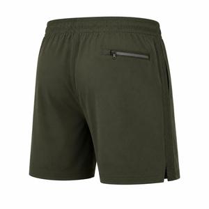 Shorts de sport pour homme en polyester vert olive, taille mi-haute, cordon de serrage, bande latérale, poches latérales, séchage rapide, coupe-vent, écologique - Product Image 4