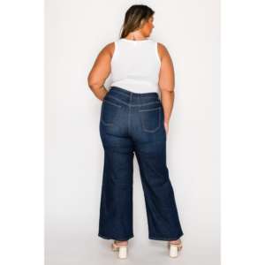 กางเกงยีนส์ขากว้างเอวสูงขนาดพลัสไซส์สีน้ำเงินเข้มสไตล์วินเทจลำลองทรงหลวมแฟชั่นสตรีกางเกงอินเทรนด์ - Product Image 3