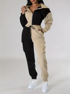 Ensemble de travail deux pièces pour femmes, automne, décontracté, coupe-vent, antibactérien, respirant, veste à capuche et pantalon uniforme - Product Image 3
