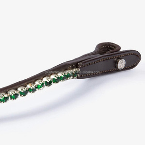 Banda de cejas de caballo de cuero Premium negro con forma de onda decorada con cristales de vidrio verde esmeralda de una sola fila banda de cejas mega Bling - Product Image 5