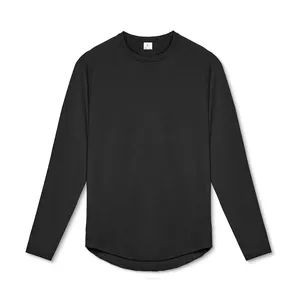 T-shirt de compression à manches longues pour homme, noir, séchage rapide, coupe ajustée, sportif, col rond, tricoté en polyester, haut athlétique - Product Image 3