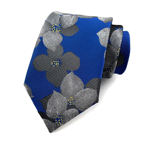 Cravate en soie motif orchidées bleu roi et argenté, finition élégante, pour cérémonies et événements professionnels - Product Image 1