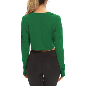OEM ODM Womens Performance Long Sleeve Seamless Crop Top Stretch Quick Dry <b>Athletic</b> Fitness Workout Running Yoga Training Gym - Product Image 4