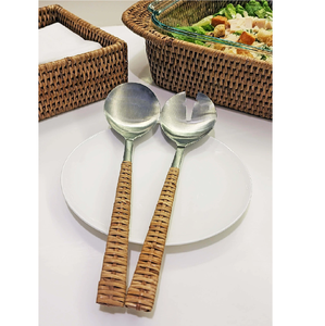 Cuillère en acier inoxydable avec manche en rotin, ensemble de couverts de luxe moderne et léger en acier inoxydable - Product Image 5