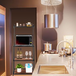 4-Tier Metal Baker's <b>Rack</b> Organizer Stand Kitchen <b>Microwave</b> Cart Storage Countertop for Dorm Kitchen Kitchen Shelf - Product Image 2