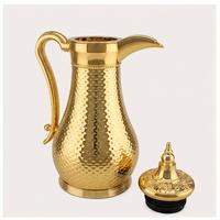 Carafe isotherme de luxe en acier inoxydable plaqué or, design martelé moderne, pour café arabe, écologique, pour le Ramadan et les Majlis