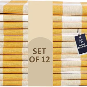 Servilletas de Tela de Cocina Navideñas Modernas Hechas a Mano, Diseño a Cuadros Amarillo y Blanco, de Algodón, Lavables y Reutilizables, para Decoración de Mesa - Product Image 1