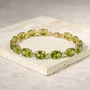 Pulsera de Peridoto Natural de Lujo Vintage, Plata de Ley 925, Hecha a Mano, Cadena de Tenis Única y Espectacular, Regalo de Joyería para Mujer - Product Image 1