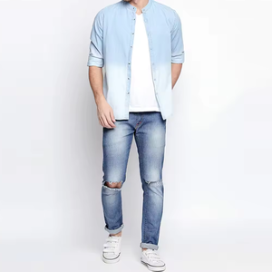 Men Cotton Denim Light Blue Relaxed Long Sleeve <b>Shirt</b> Custom Button Front Casual Wear for Daily Spring Style - Product Image 4