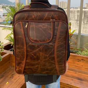 Mochila con ruedas para ordenador portátil de cuero genuino hecha a mano, Maleta de equipaje de viaje al aire libre de cuero de vaca Vintage para Unisex - Product Image 5