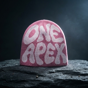 Pink White Knit Beanie Hat Graphic <b>Winter</b> <b>Cap</b> Unisex Streetwear Fashion Headwear Custom Wholesale OEM Factory - Product Image 1