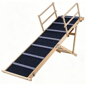 Rampa per Animali Domestici Regolabile a 6 Livelli in Legno di Pino Massiccio, Capacità 145 Libbre, Scale Antiscivolo per Cani con Corrimano Laterale, Arredamento per Case di Animali - Product Image 5
