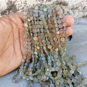 Natural Flashy Labradorite 5-7MM Smooth Coin Shape Gemstone <b>Beads</b> Strand Loose Labradorite <b>Beads</b> For Jewelry Making Wholesale - Product Image 1