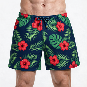 Men's Navy Wave <b>Pattern</b> Quick Dry Swim Trunks Mid Waist Drawstring Casual Board Shorts 100% Polyester Woven Fabric - Product Image 5