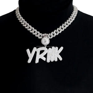 925 Silver Moissanite Name Pendant <b>Money</b> Bag Custom Letter Pendant Custom Nameplate Cuban Chain Personalized pendant - Product Image 1