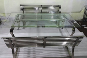 Banc de patio en métal d'extérieur en acier inoxydable avec assise à lattes et dossier, mobilier de jardin moderne pour hôtel et salon - Product Image 6