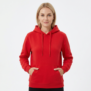 Sudadera con Capucha Roja para Hombre, 100% Algodón, Felpa, Corte Regular, Color Sólido, Informal, con Bolsillo, para Otoño - Product Image 2