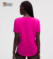 T-shirt décontracté et léger XEEP personnalisé pour femme, coupe ample, manches courtes, respirant, col en V, broderie de lettres unie