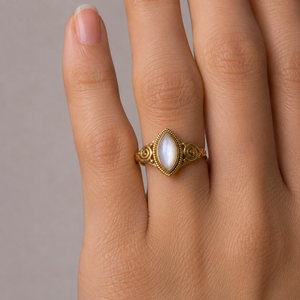Natural Rainbow <b>Moonstone</b> Marquise <b>Ring</b> in Gold Finish Vintage Scroll Gemstone Jewelry for Women Handmade Gift - Product Image 5