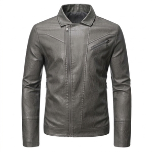 Veste en similicuir PU asymétrique à fermeture éclair pour homme, coupe ajustée, style motard, vêtement d'extérieur pour homme - Product Image 6