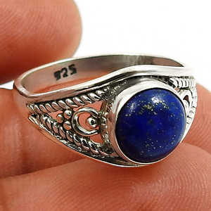 Bagues unisexes populaires de style antique en argent sterling 925 avec pierre précieuse lapis-lazuli taille brillant ronde à prix raisonnable - Product Image 3