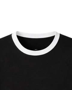 Camiseta Ringer Negra Personalizada para Mujer con Cuello y Ribete de Manga en Contraste Blanco, Top Casual de Verano de Manga Corta de Algodón para Streetwear - Product Image 4